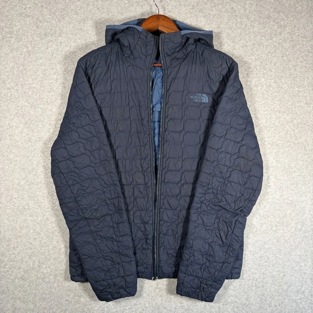 The North Face ThermoBall Jacket Mens Size Medium Navy Blue Quilted Hooded READ